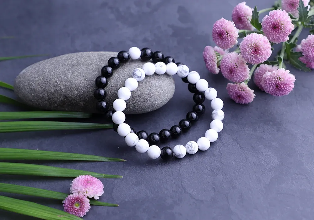 Couple Bracelet | Onyx & Howlite 22 Beads Couple Bracelet | Onyx & Howlite 22 Beads
